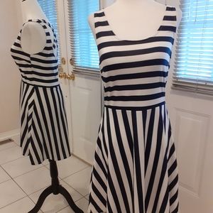 2/$50 White & Navy Blue Striped Dress - Size Small
